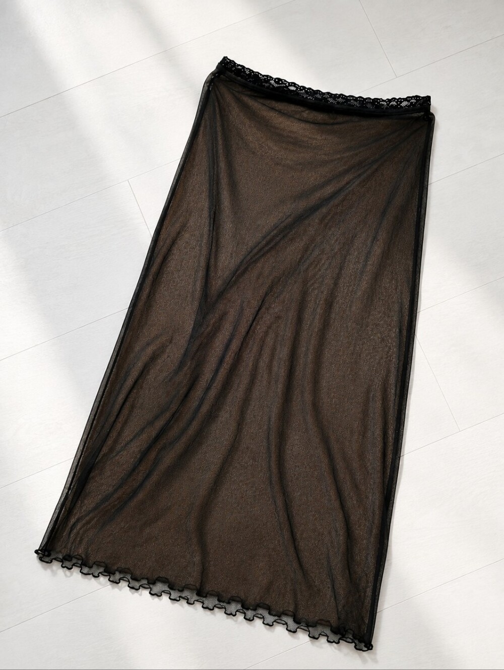 Black Sheer Lace-Trim Maxi Skirt